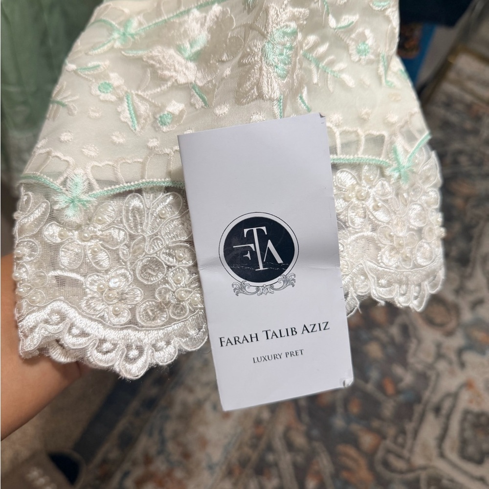 Farah Talib Aziz Embroidered Ivory Top with Pink & Green Floral Detail